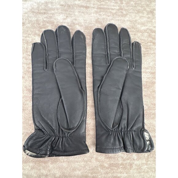 Black Leather Fur Lined Gloves Size Large Women's Old Money Mob Wife - Picture 3 of 5